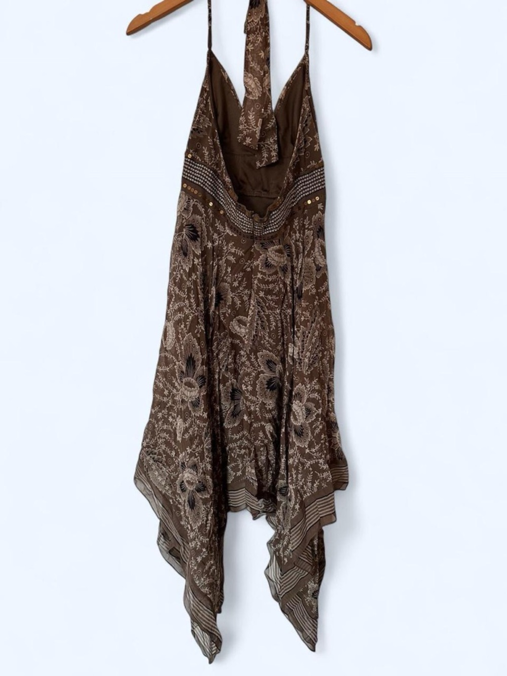BCBGMaxAzria Brown Paisley Halter Asymmetrical Maxi Dress - Picture 2 of 9